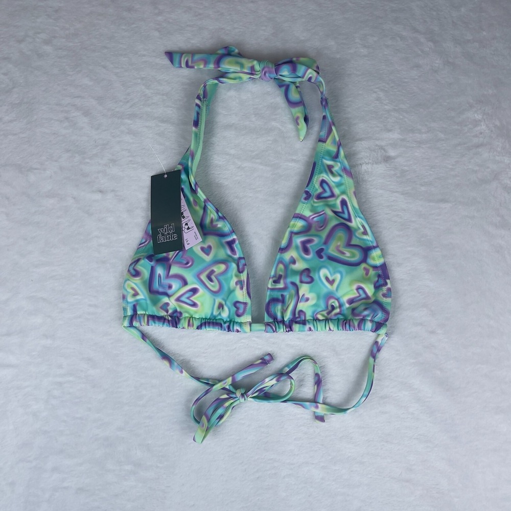 Wild Fable Multiway Bikini Top Womens S Blue Green Heart Print Removable Cups